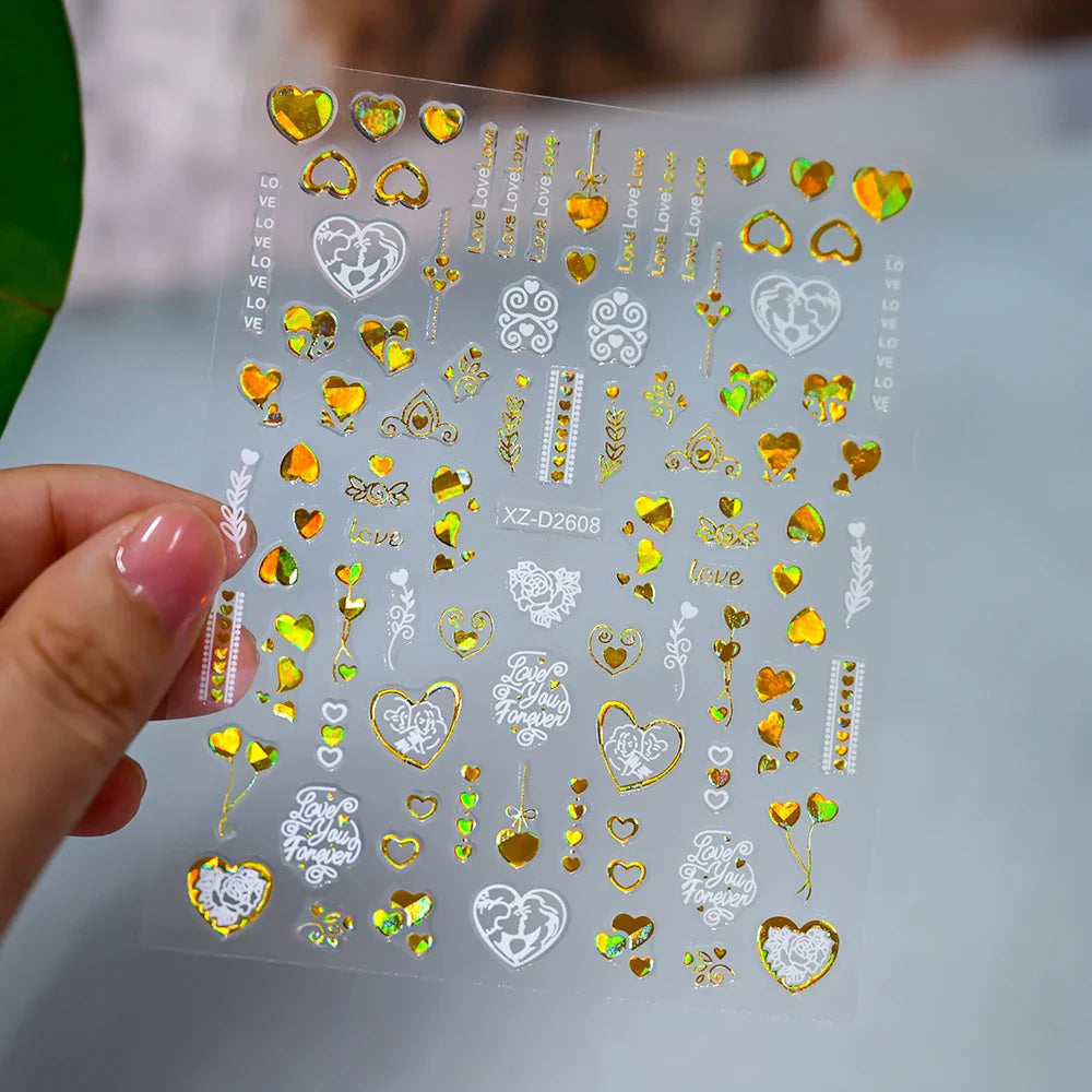 1pc Bohemian Valentine Nail Stickers 3D Self-Adhesive Fantasy Nail Art Glitter Sun, Heart, Lock, Star & Moon Designs Nail Decals (ONLINE ORDER ONLY)