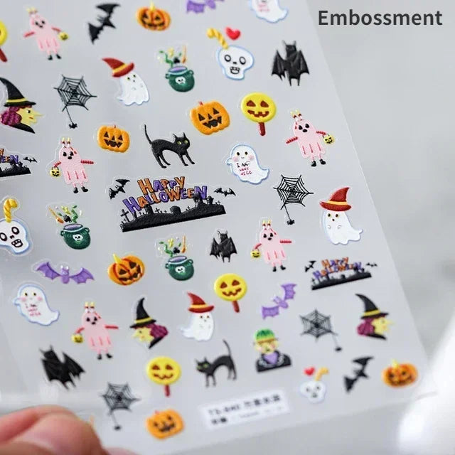 Gothic Dark Spider Butterfly Cross Flame Wings Halloween Horror Rose Flower Rabbit Pumpkin Bear Nail Art Stickers Manicure Decal (ONLINE ORDER ONLY)