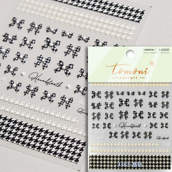 French Style Geometric Black White Square Grid Rhombus Stripe 3D Self Adhesive Nail Art Stickers Shiny Rhinestone Manicure Decal (ONLINE ORDER ONLY)