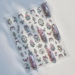 Retro Shiny Glazed Rococo Flower Window Dreamy Butterfly Geometric Frame Stamp Embossed Reliefs Nail Art Stickers Manicure Decal (Online Order Only)