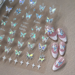 1pcs Butterfly Floral Nail Art Stickers Magic Shell Light Laser Black/White Nail Decoration Butterfly Slider Manicure Ornaments* (Online Order Only)