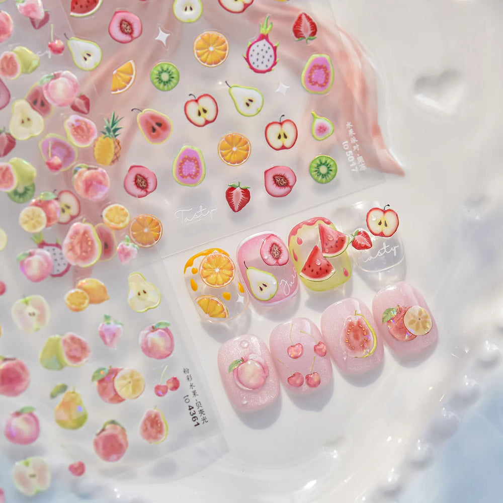 Fruit Paradise Guava Strawberry Pear Peach Orange Watermelon Pitaya Cherry Kiwifruit Pineapple Nail Art Stickers Manicure Decals (ONLINE ORDER ONLY)