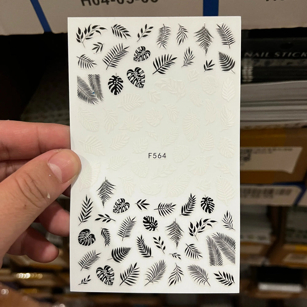 1PC Lace Flower Leaf Nail Sticker Geometric Line Leaf Floral Nail Art Decal Abstract Elegant Black White Pattern Nail Decoration (ONLINE ORDER ONLY)