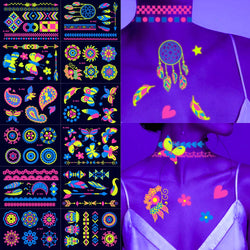 1pc Bohemia Fluorescent Sticker Luminous Temporary Tattoos Stickers UV Glow Fluorescent Tattoo Waterproof For Body Art Decals *& (Online Order Only)