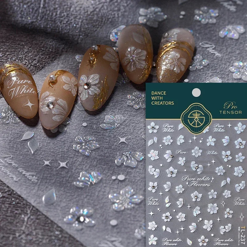Hummingbird Iris Butterfly Peony Rose Tulip Daisy Lily Flowers Morning Glory Pearl Rhinestones Nail Art Sticker Decoration Decal (ONLINE ORDER ONLY)