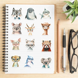50pcs Cute Little Animal Stickers With Glasses Notebook Guitar Skateboard DIY Sticker For Pack Waterproof Laptop Skin Phone Case (ONLINE ORDER ONLY)