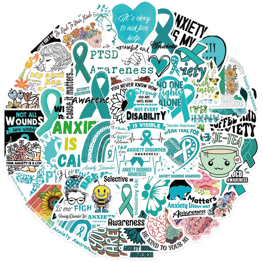 Anxiety Awareness Stickers Waterproof Decals for Laptop, Motorcycle, Luggage, Snowboard, Fridge, Phone, Car - 10/30/50pcs (ONLINE ORDER ONLY)