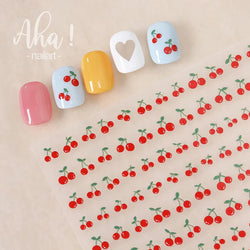 1Pc Sweet Cute Fresh Red Cherry Pattern Nail Stickers Self Adhesive Fruit Design Decals Women & Girls Homemade Manicure Supplies (ONLINE ORDER ONLY)