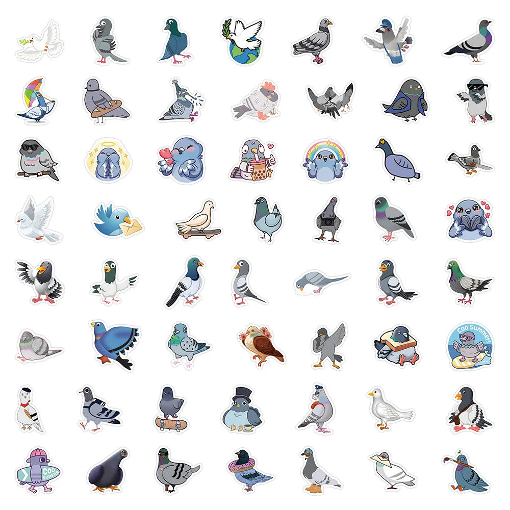 10/30/60PCS Cute Pigeon Stickers Cartoon Animal Wall Decals Decoration DIY Laptop Phone Notebook Suitcase Car Bike Kids Toy Gift (Online Order Only)