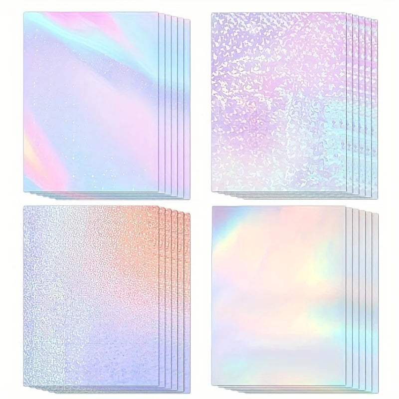 24 sheets of holographic stickers, clear vinyl self-adhesive for photos, pictures, cards, crafts (A4 size/4 styles) (Online Order Only)