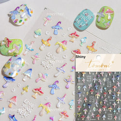 Cute Colored Mushrooms Water Bubbles Umbrella-shaped Plant Various Shapes Fungi Lovely Adhesive Nail Art Stickers Manicure Decal (ONLINE ORDER ONLY)