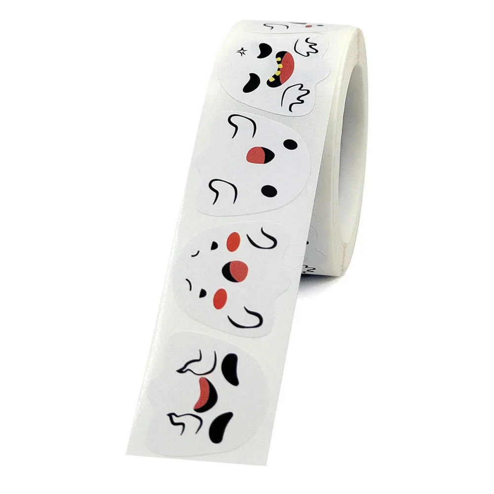 500pcs/roll Halloween Sticker Ghost Labels Gift Candy Bags Seal Stickers Halloween DIY Package Paper Sticker Party Decoration (Online Order Only)
