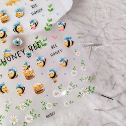 Cute Bee Honey Jar Daisy Flowers Gather Honey Pot Love Heart Green Leaves Reliefs Self Adhesive Nail Art Stickers Manicure Decal (ONLINE ORDER ONLY)