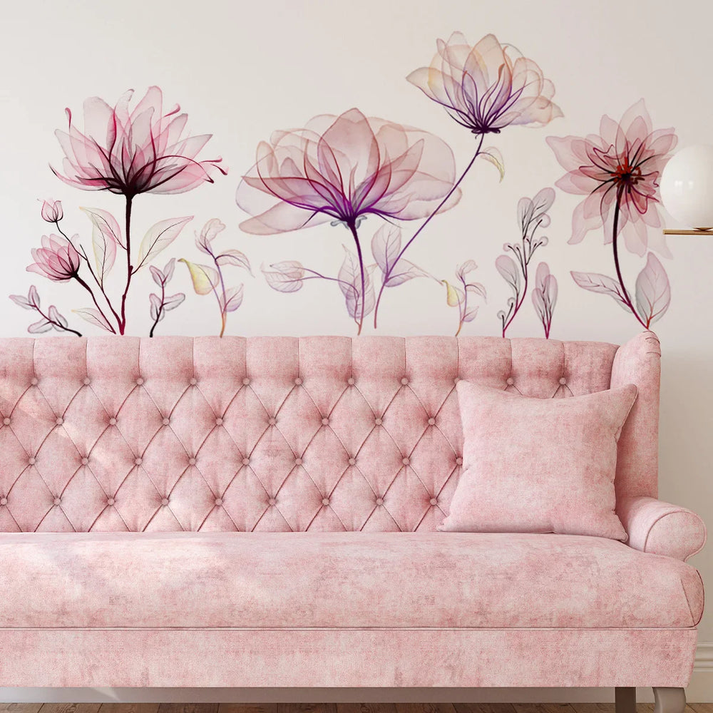 Pink Flowers Wall Stickers for Living Room Bedroom Background Wall Decor Girls's Room Home Decorative Stickers Wall Decals Mural (ONLINE ORDER ONLY)