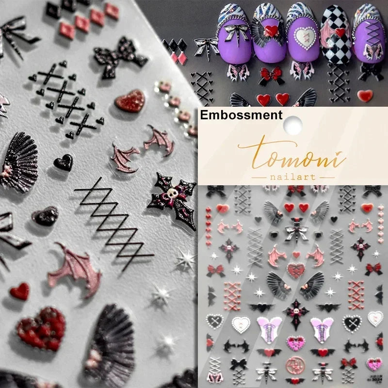 Cat Eye Halloween Terror Spider Cross Rose Love Heart Flower Snake Web Candy Bunny Thrilling Nail Art Stickers Manicure Decals (Online Order Only)