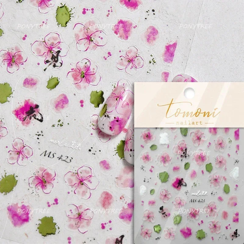 Pink Hot Stamping Flower Charm Peach Blossom Canglan Clover Daisy Pearl Self Adhesive Nail Art Decoration Sticker Manicure Decal (ONLINE ORDER ONLY)