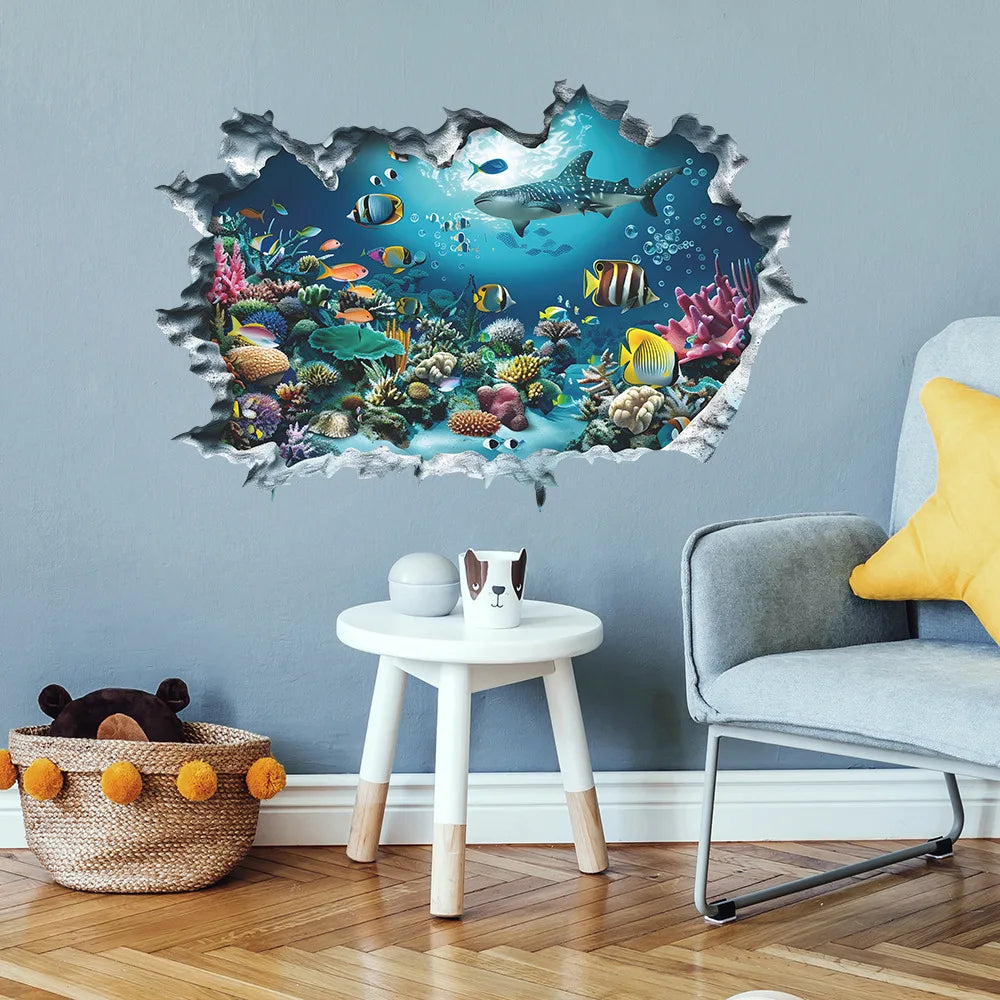 3D Underwater Shark Wall Sticker for Kids Room Decoration (ONLINE ORDER ONLY)
