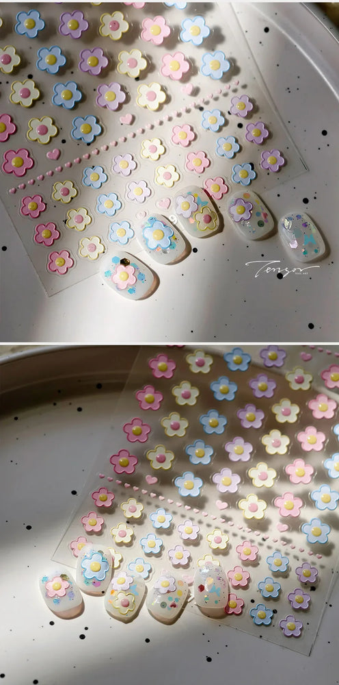 Lovely Colored Flower Fried Egg Petal Love Heart Cartoon Pink Yellow Purple Blue Delicate Charm Nail Art Stickers Manicure Decal (ONLINE ORDER ONLY)