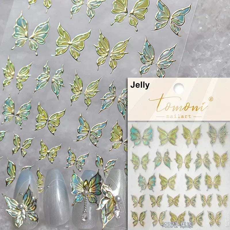 Delicate Tender Purple Butterfly Seal Pattern Insect Shiny Golden Stroke Nail Art Decoration Sticker Dressy Laser Manicure Decal (ONLINE ORDER ONLY)
