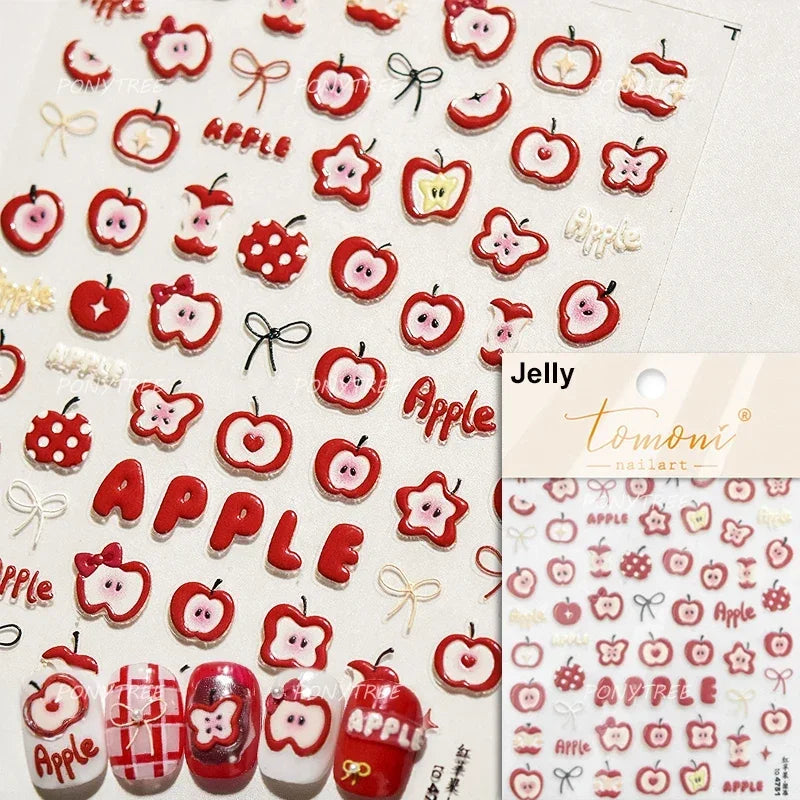 Colored Shiny Jelly Claw Paw Pudding Dessert Cherry Bowknot Cake Bow Tie Drink Food Love Heart Nail Art Sticker Manicure Decal (ONLINE ORDER ONLY)