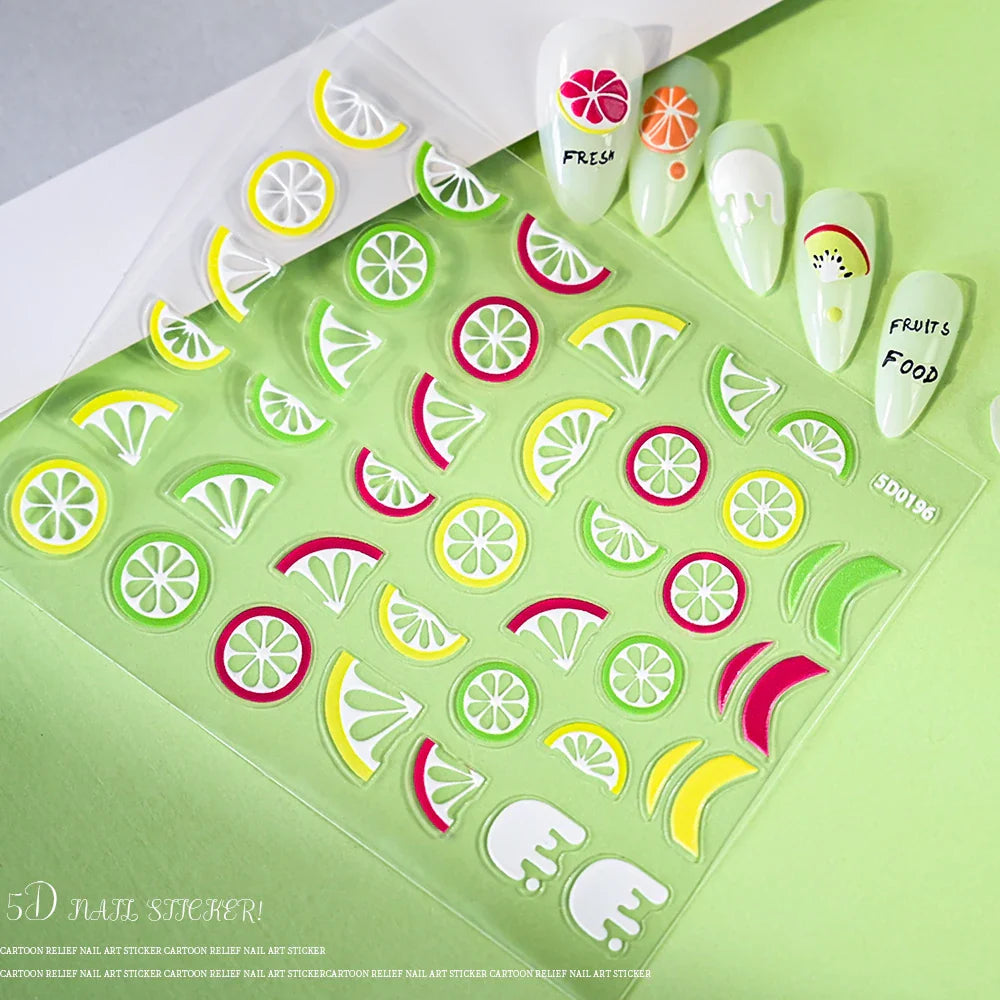 1Pc Summer Nail Art Sticker Lemon Nail Decal Nail Art Supplies Cute Fruit Strawberry Cherry Watermelon Avocado Lemon Nail Design (ONLINE ORDER ONLY)