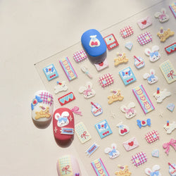 Graffiti Rabbit Dog Bunny Milk Strawberry Jewel Candy Knife Envelope Soft Relief Adhesive Nail Art Stickers Cute Manicure Decals (Online Order Only)