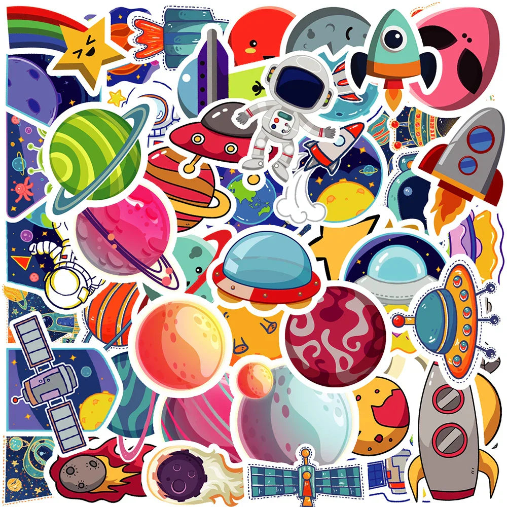 Outer Space Astronaut Planet Stickers for Laptop, Luggage, Phone, Guitar, Motorcycle, Kid Toy - 10/30/50PCS (ONLINE ORDER ONLY)