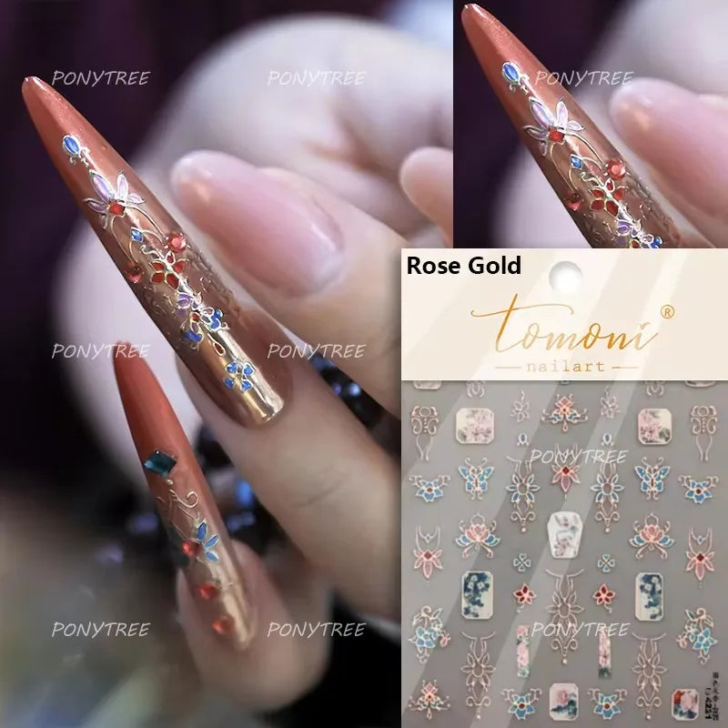 Baroque Figure Flower Totem Geometric Star Love Heart Hot Stamping Embossed Relief Self Adhesive Nail Art Sticker Manicure Decal (ONLINE ORDER ONLY)