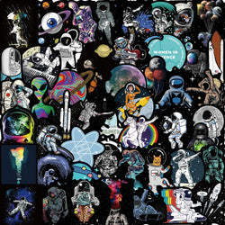 Black Edge Astronaut Cartoon Stickers 10/30/50pcs Waterproof for Laptop Guitar Cup Decor (ONLINE ORDER ONLY)