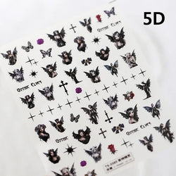 Gothic Dark Spider Butterfly Cross Flame Wings Halloween Horror Rose Flower Rabbit Pumpkin Bear Nail Art Stickers Manicure Decal (ONLINE ORDER ONLY)