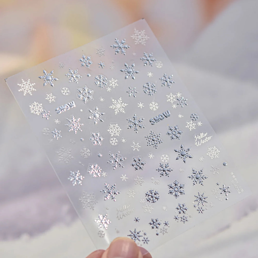 Shiny Pink Silver Hot Stamping Snow Adhesive Nail Art Sticker Snowflake Rhinestone Manicure Decal Nail Supplies for Professional (Online Order Only)