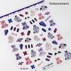 Gothic Dark Spider Butterfly Cross Flame Wings Halloween Horror Rose Flower Rabbit Pumpkin Bear Nail Art Stickers Manicure Decal (ONLINE ORDER ONLY)
