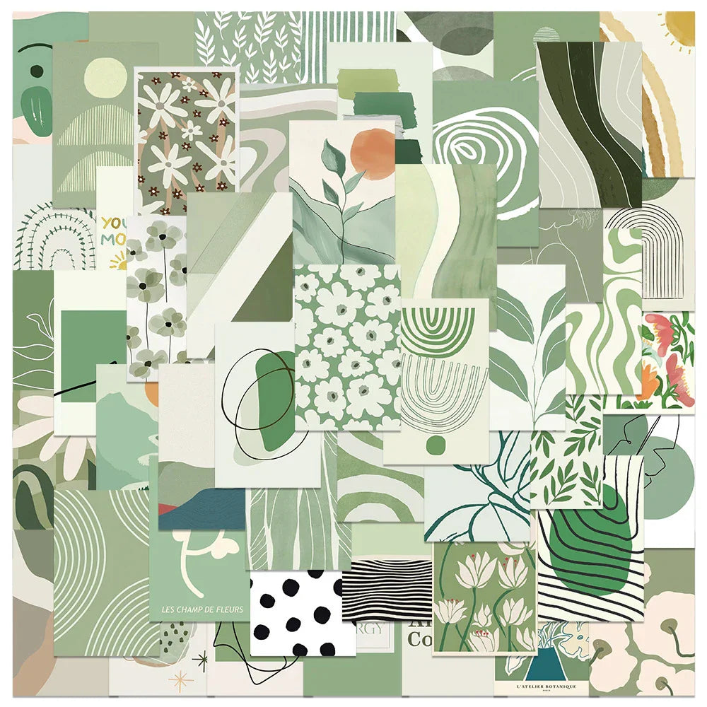 Sage Green Minimalist Art Stickers - 10/30/50pcs Laptop Phone Fridge Decor (ONLINE ORDER ONLY)