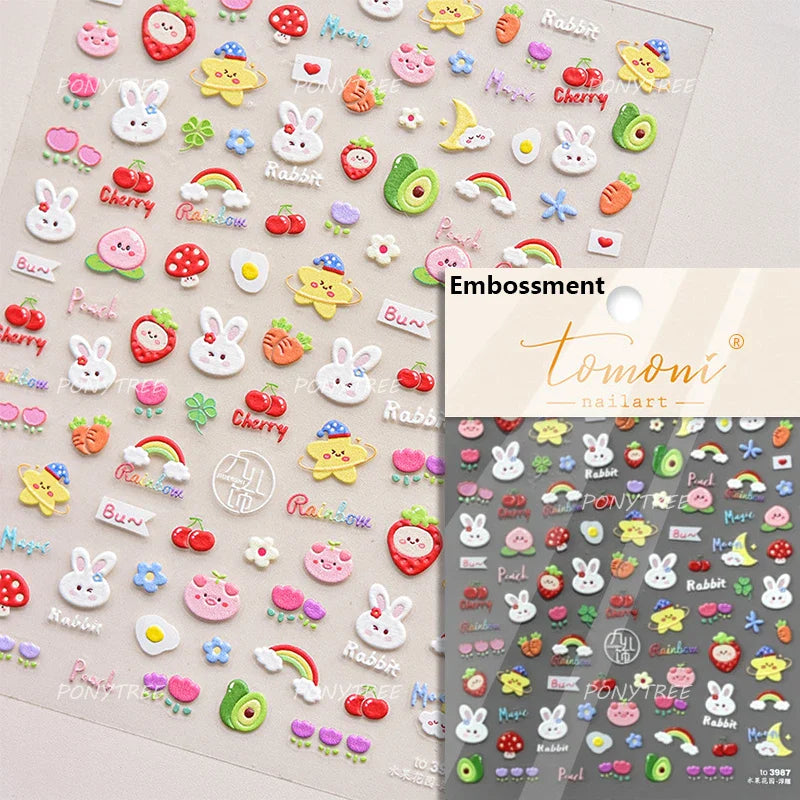 Pink Juicy Strawberry Fruit Cutting Line Ribbon Bowknot Star Happy Sweet Lovely Fruits Delicate Nail Art Stickers Manicure Decal (ONLINE ORDER ONLY)