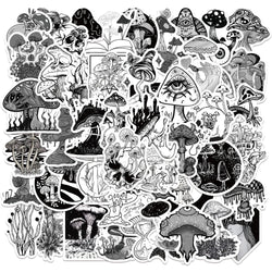 10/50pcs Funny Anime Psychedelic Mushroom Sticker Cute Black and White Magic Plant Stickers Phone Laptop Stickers Decals (ONLINE ORDER ONLY)