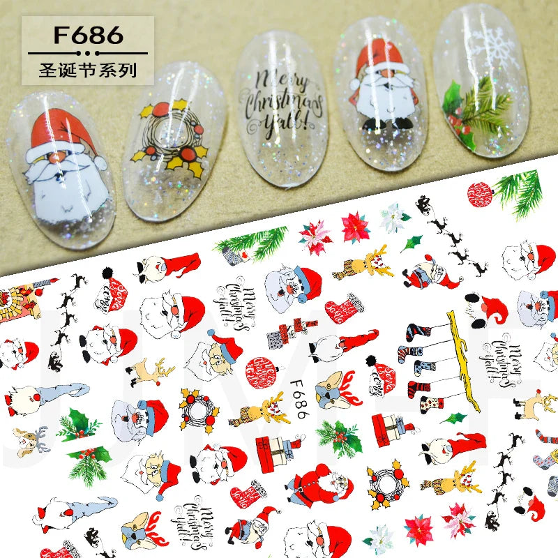 Merry Christmas Penguin Nail Art Sticker 3D Slider Deer Santa Claus Decal New Year Nail Decorations Sticker Manicure Accessories (ONLINE ORDER ONLY)