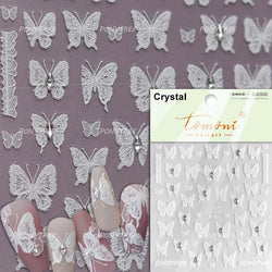 Butterfly Flower Hollow Out Lace Delicate Floral Print Shiny Cloth Block Insect Self Adhesive Nail Art Stickers Manicure Decals (Online Order Only)