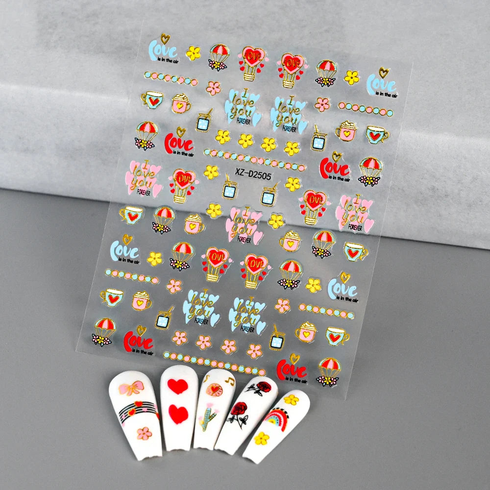 1pc Bohemian Valentine Nail Stickers 3D Self-Adhesive Fantasy Nail Art Glitter Sun, Heart, Lock, Star & Moon Designs Nail Decals (ONLINE ORDER ONLY)
