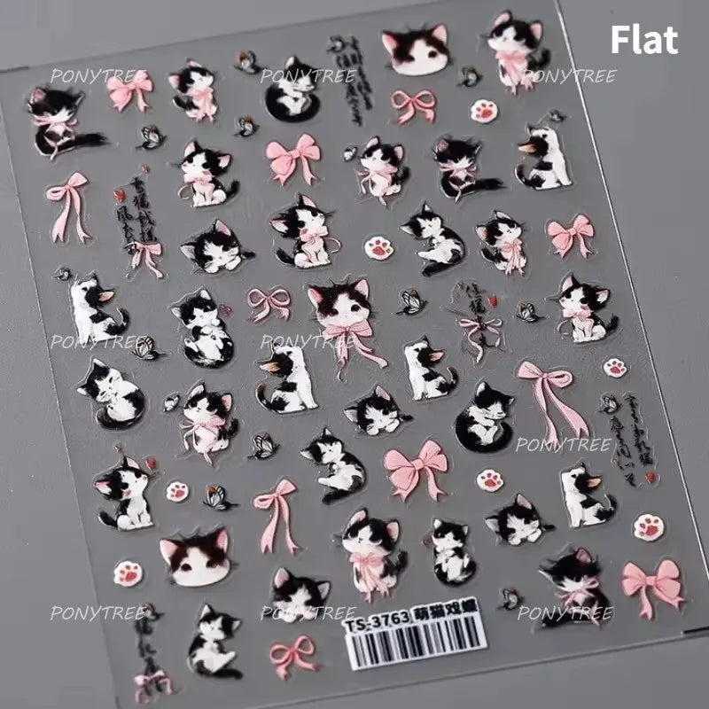 Lovely Cartoon Halo Dyeing Cat Bowkbot Paw Kitten Star Love Charming Self Adhesive Nail Art Sticker Cute Animals Manicure Decal (ONLINE ORDER ONLY)