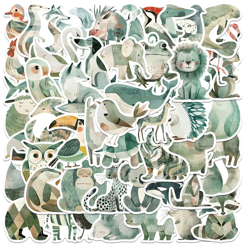 50pcs Aesthetic Cute Cartoon Light Green Animals Stickers Laptop Water Bottle Luggage Notebook DIY Waterproof Graffiti Decals (ONLINE ORDER ONLY)