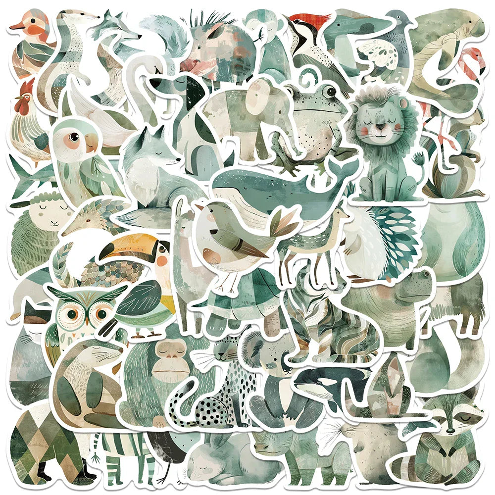 50pcs Aesthetic Cute Cartoon Light Green Animals Stickers Laptop Water Bottle Luggage Notebook DIY Waterproof Graffiti Decals (ONLINE ORDER ONLY)