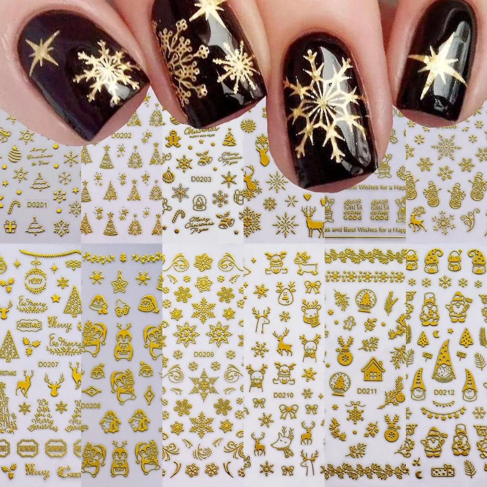12pcs Cute Christmas Nail Decals Santa Claus Elk Penguin Snowman Cartoon Nail Stickers 3D Self-adhesive Sliders Manicure Decor * (Online Order Only)