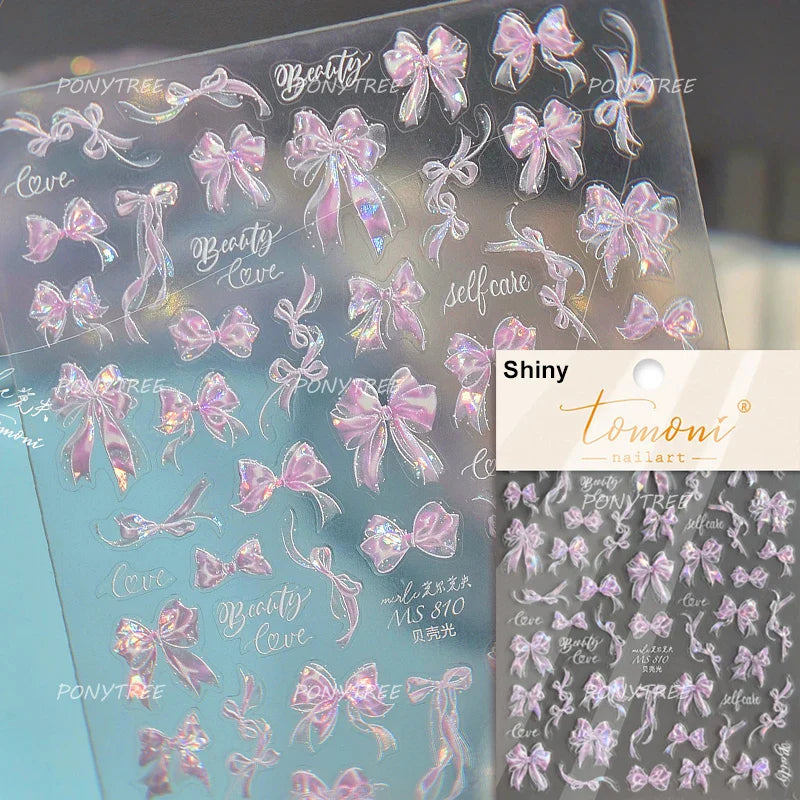 French Chic Blue Line Bowknot Fan Flower Leaves Butterfly Lace Frame Bell Shiny Self Adhesive Nail Art Stickers Manicure Decals (ONLINE ORDER ONLY)