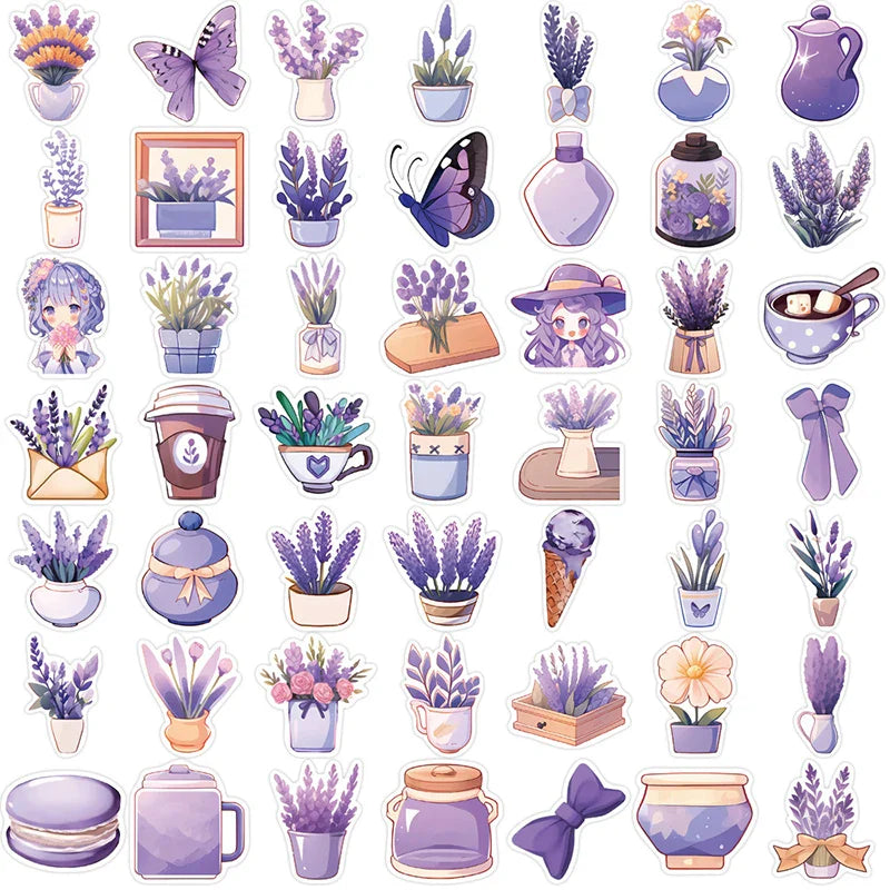 10/30/50PCS Purple Lavender PVC Sticker Aesthetic Children's Decoration Scrapbooking Korean Stationery School Supplies for Kids (ONLINE ORDER ONLY)