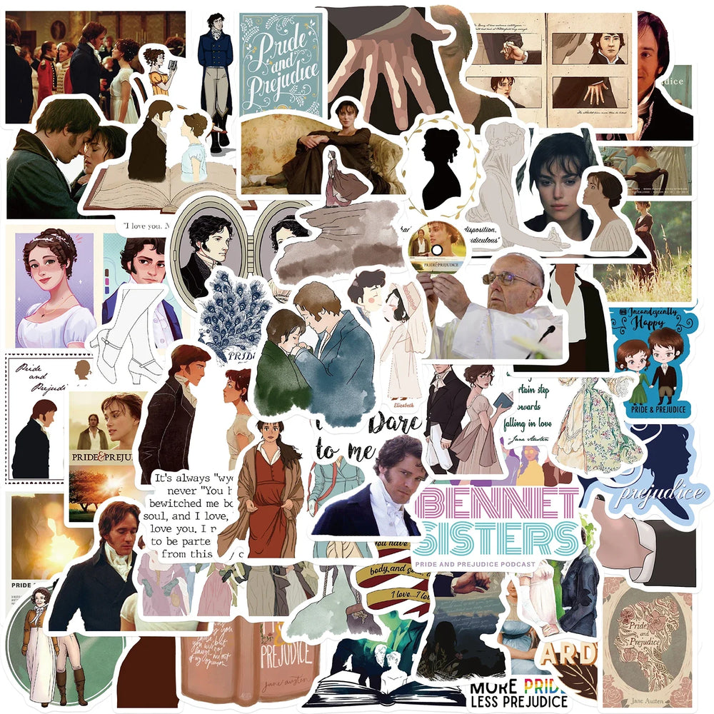 50PCS New INS Pride And Prejudice Stickers Cartoon Creative Toys iPad Desk Car Chair Decoration Waterproof Sticker Decals (ONLINE ORDER ONLY)