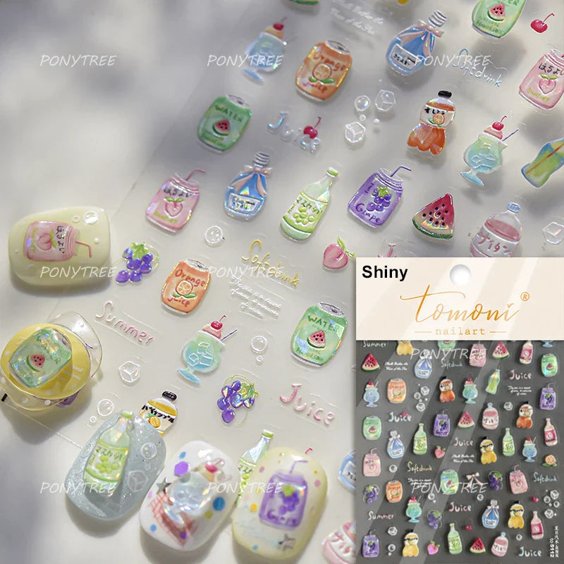 Soda Fruit Beverage Bottle Bear Watermelon Popsicle Dessert Ice Cream Cat Cherry Strawberry Bow Summer Nail Art Stickers Decals (ONLINE ORDER ONLY)
