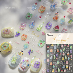 Soda Fruit Beverage Bottle Bear Watermelon Popsicle Dessert Ice Cream Cat Cherry Strawberry Bow Summer Nail Art Stickers Decals (ONLINE ORDER ONLY)