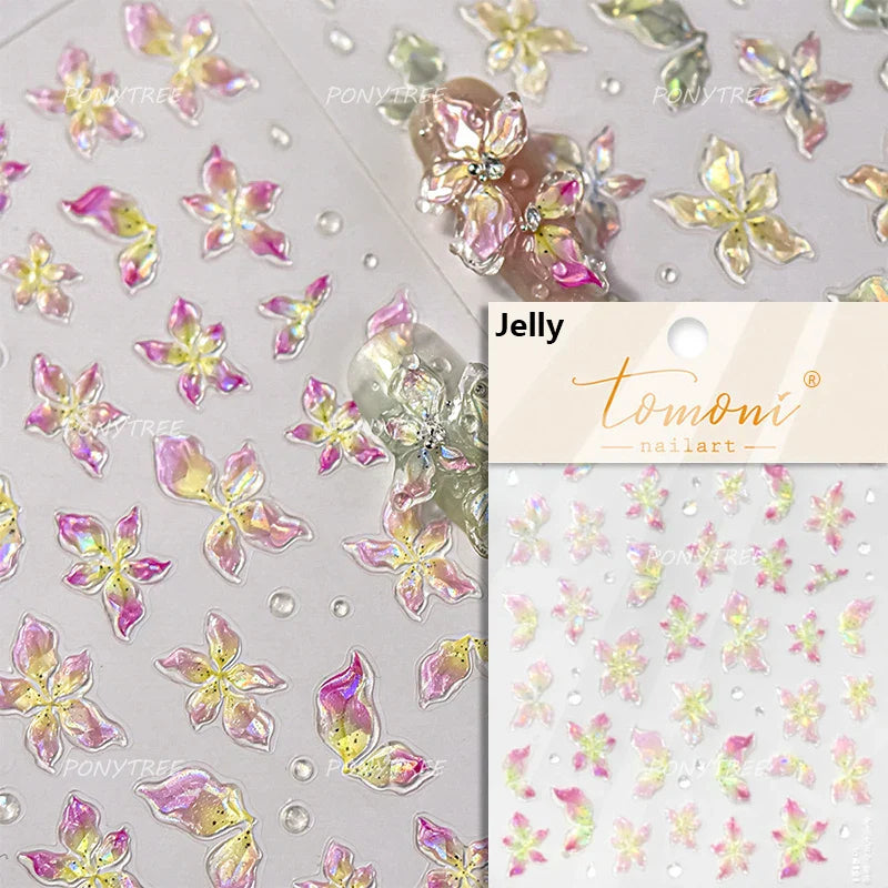 Spotless Lily Lilium Flowers Moon Pearl Crown Lily-white Pearl Necklace Pendant Self Adhesive Nail Art Stickers Manicure Decals (Online Order Only)