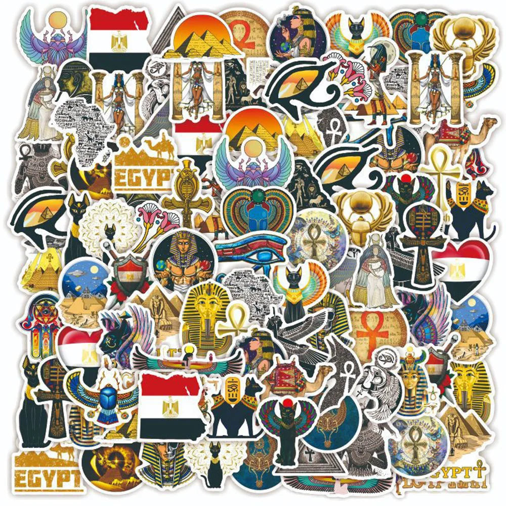 Ancient Egypt Pharaoh Bastet Cat Stickers 10/30/50PCS Laptop Luggage Skateboard Decals (Online Order Only)
