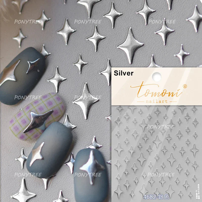 Pink Bowknot Star Moon Starburst Sun Polar Day Polar Night Sword Rose Flower Wreath Adhesive Nail Art Stickers Manicure Decals (ONLINE ORDER ONLY)